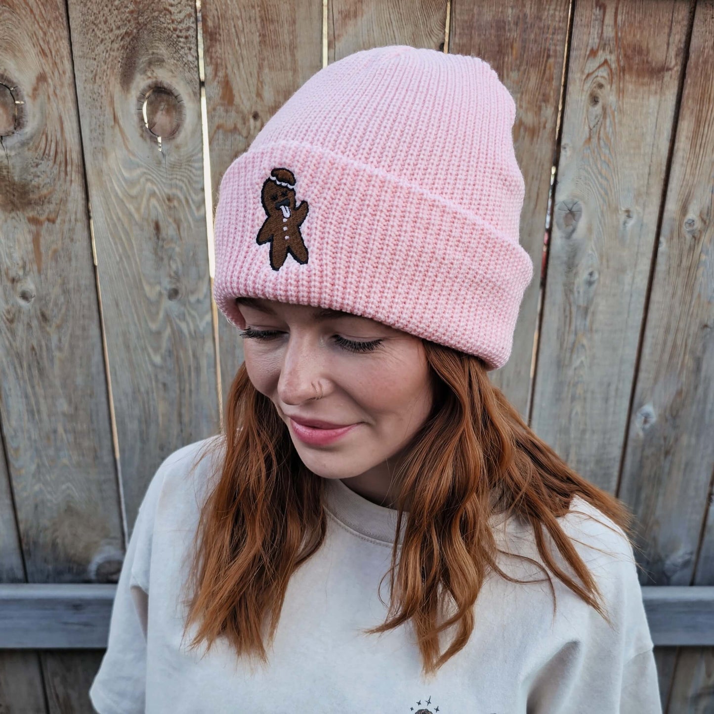 Pink Gingerbread Knit Beanie