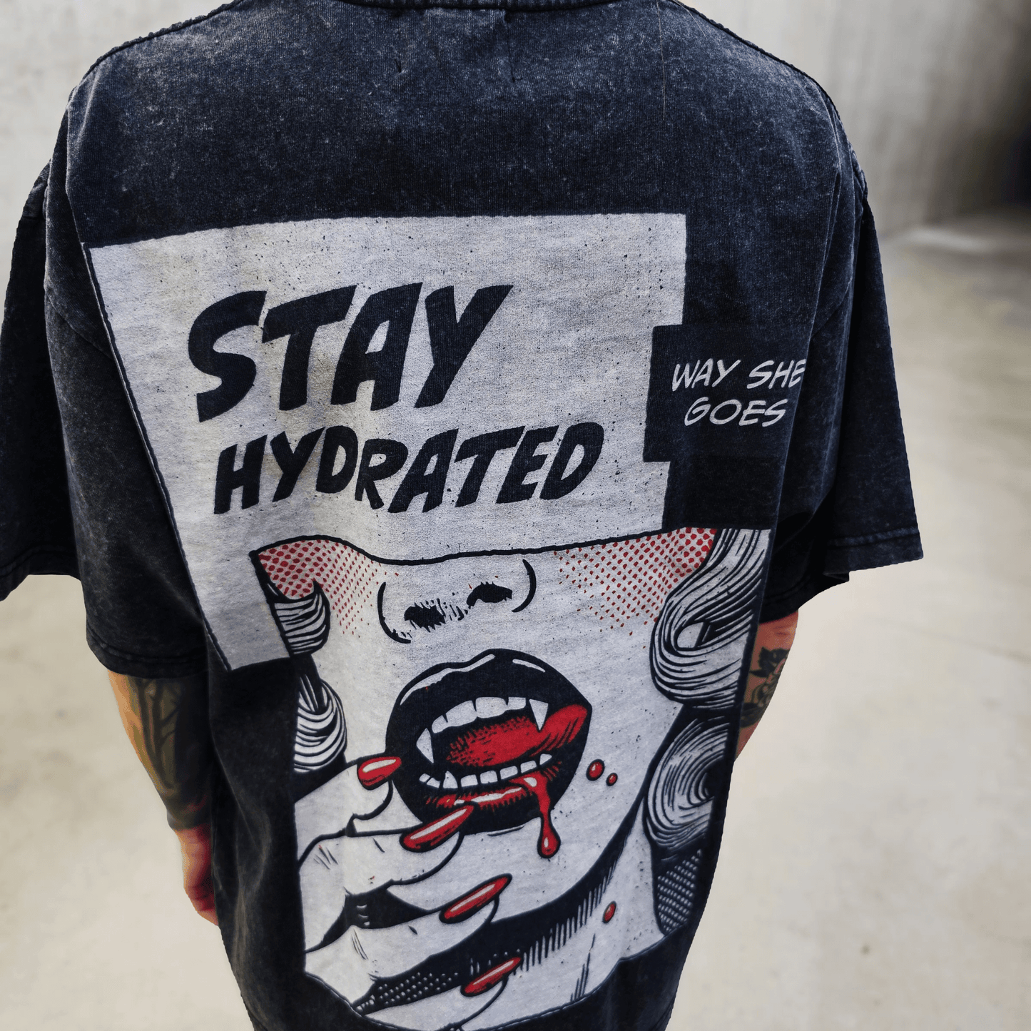 Black Stay Hydrated Vintage Oversized Tee