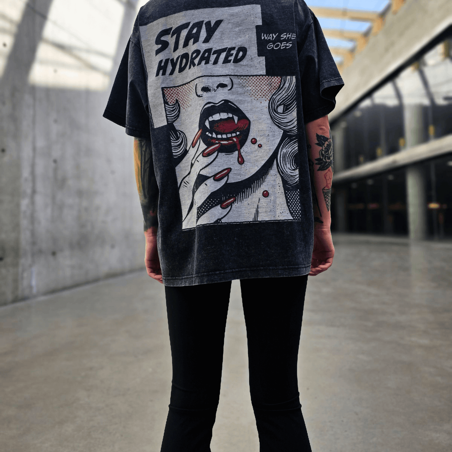 Black Stay Hydrated Vintage Oversized Tee