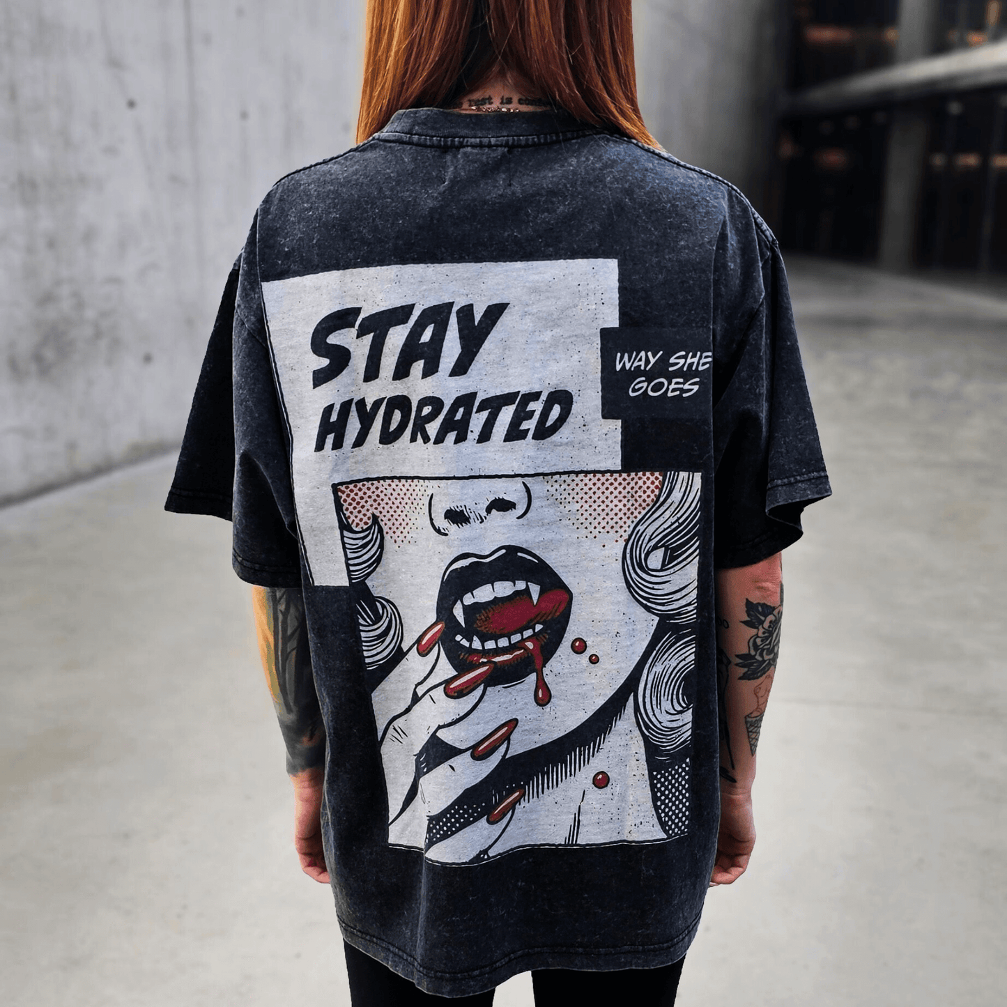 Black Stay Hydrated Vintage Oversized Tee