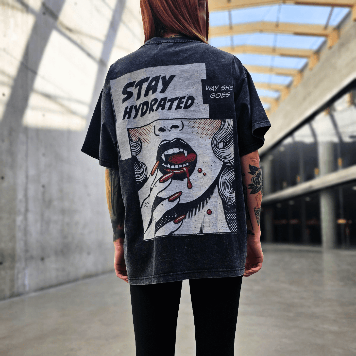 Black Stay Hydrated Vintage Oversized Tee