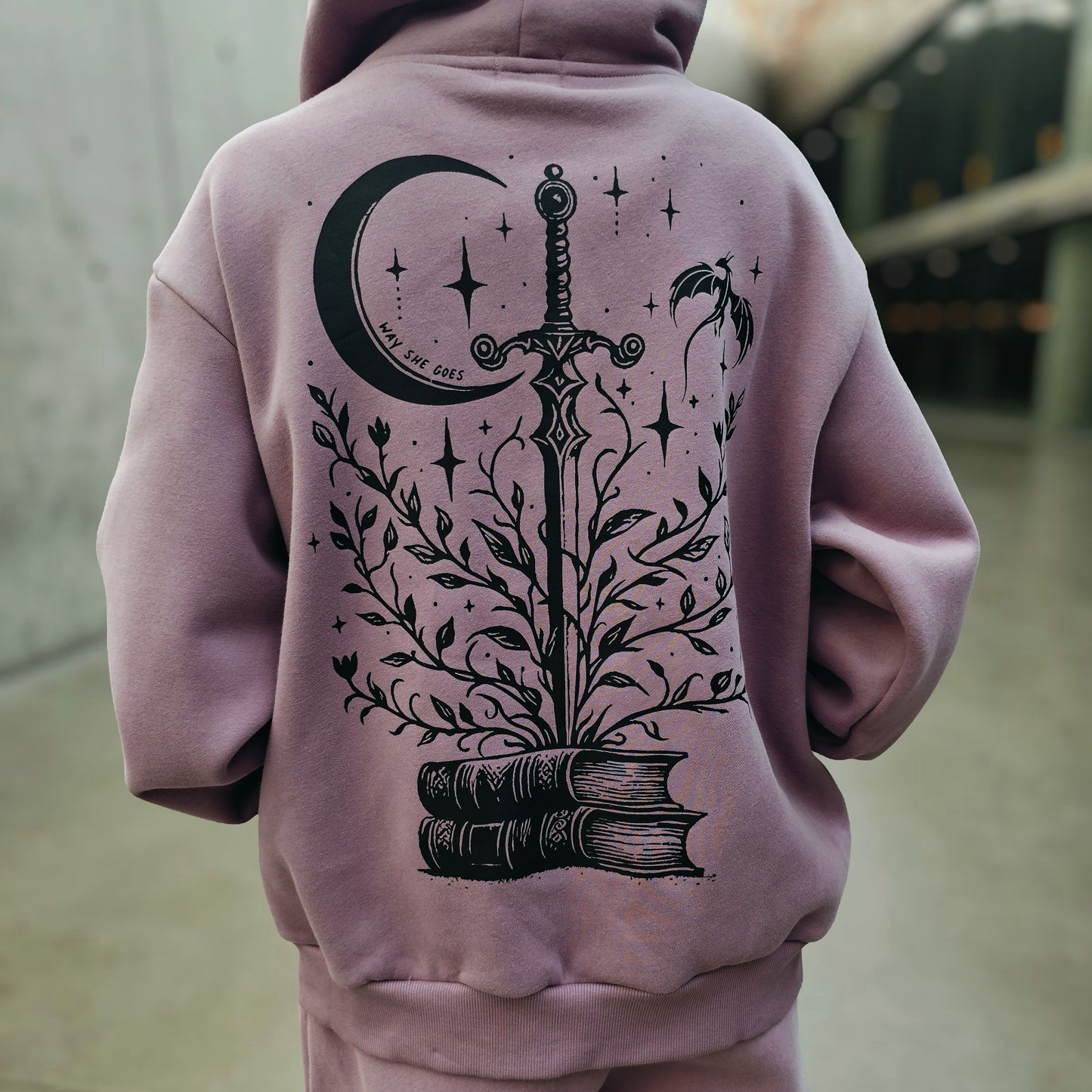 READY TO SHIP Book Dragon Dusty Lilac Zip-Up Hoodie