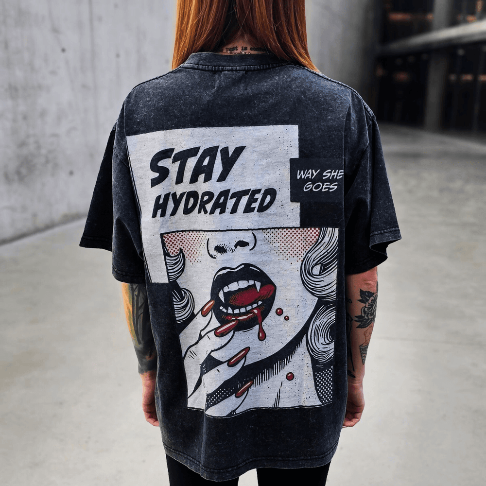Black Stay Hydrated Vintage Oversized Tee