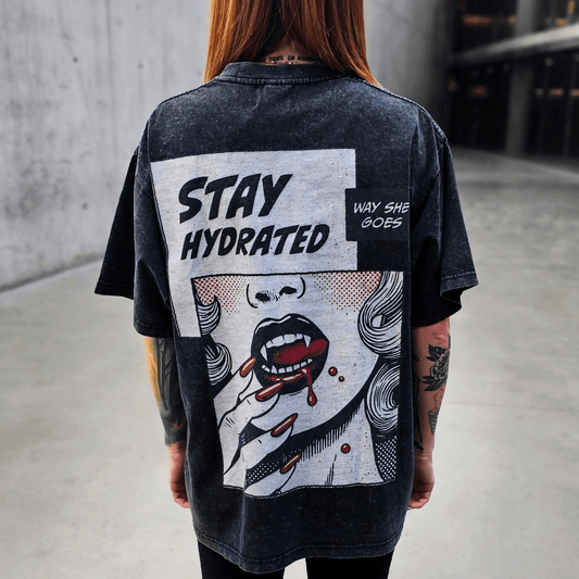 Black Stay Hydrated Vintage Oversized Tee