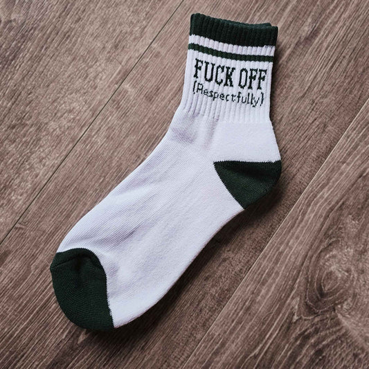 White & Green Fuck Off (Respectfully) Socks image 0