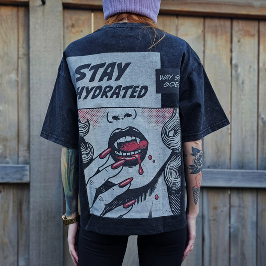 Black Stay Hydrated Boxy Vintage Tee
